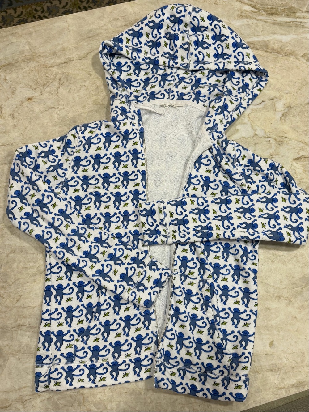Roller Rabbit Blue Zip Up Jacket Hoodie Blue Monkey Hooded Pajama Top
